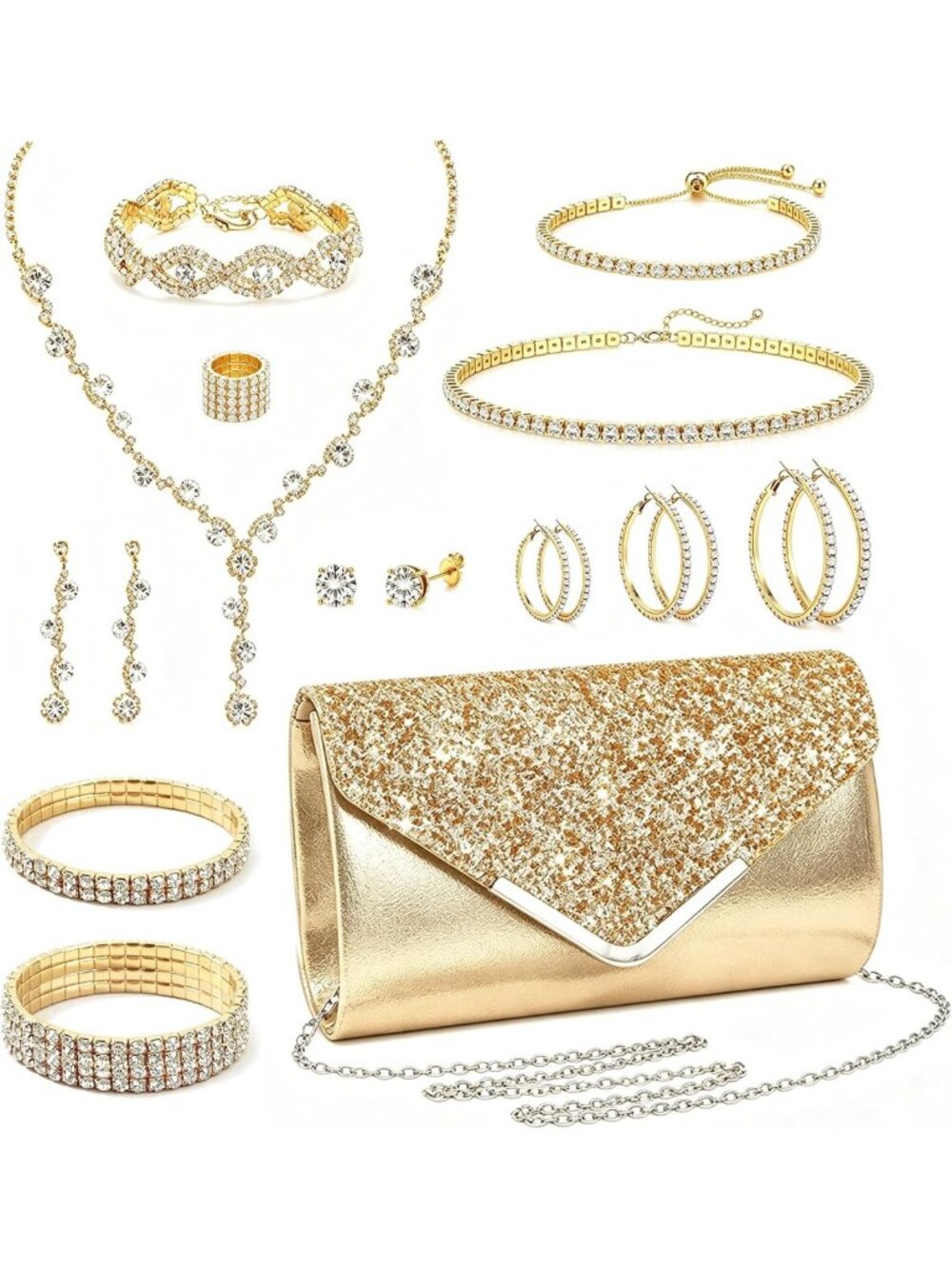 18-Piece Rhinestone Purse & Jewelry Set for Women - Perfect for Prom & Special